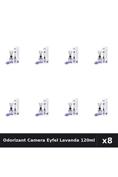 Eyfel Set 8 Odorizant Camera cu Betisoare Lavanda - Parfum Intens, 120ml