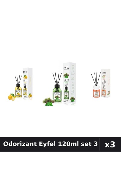 Eyfel Top Bottom Set of 3 Room Air Fresheners with Sticks 120ml - Lemon, Pine...