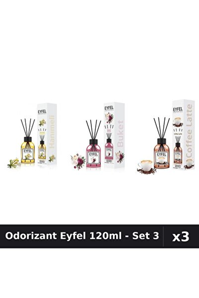 Eyfel Set 3 Odorizante Camera cu Betisoare 120ml - Bouquet, Cafea, Mâna Maici...