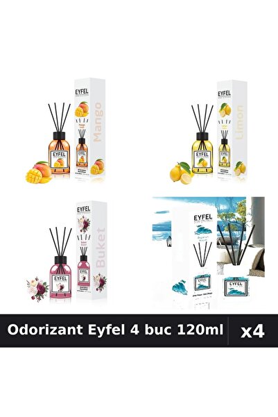 Eyfel Top Bottom Set of 4 Room Air Fresheners with Reeds 120ml - Mango, Lemon...