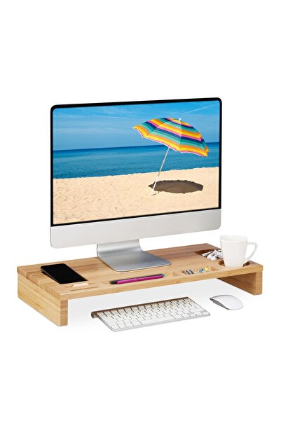 Ayawaska Suport de monitor din bambus, cu spatiu de depozitare, 9 x 60 x 30 cm