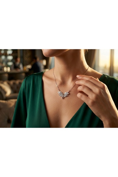 Nior Fashion Silver Color Steel Angel Wing Necklace, Infinity Symbol Zircon S...