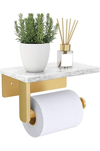 The Bros Toilet Paper Holder with Marble Shelf, 304 Stainless Steel Wall Moun...