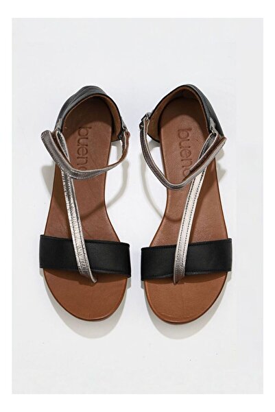 BUENO Shoes Siyah Gümüş Deri Kadın Sandalet 01wj1101