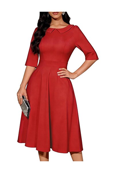 OEM Retro cocktail dress, red, knee-length, with 3/4 sleeves, with pockets, r...