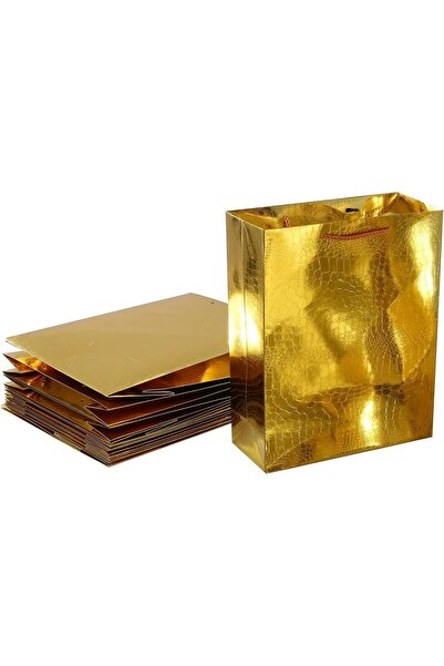 Red Dot Gift Pack of 10 Metallic Gold Paper Bags, Special Woven Shopping Bag,...