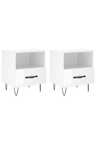 vidaxl Noptiere, 2 buc., alb extralucios, 40x35x47,5 cm, lemn compozit