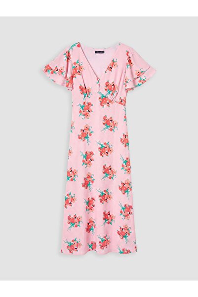 LC Waikiki Lcw Vision V-Neck Floral Waist-Slit Dress