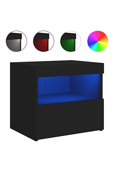 vidaxl Noptieră cu lumini LED, negru, 50x40x45 cm
