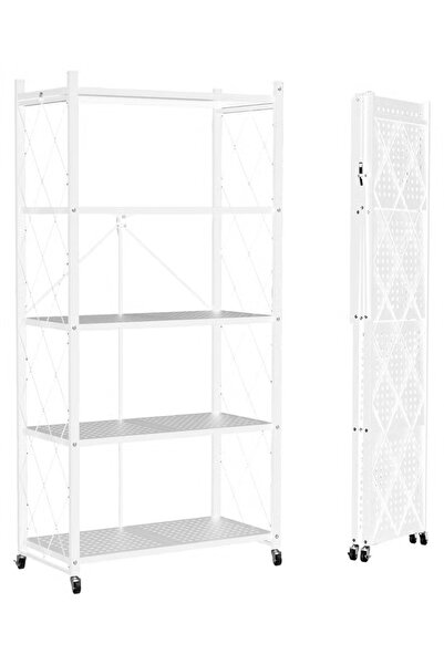 TAPIT Foldable Storage Shelf with Wheels Metal Collapsible Shelving Unit Disp...