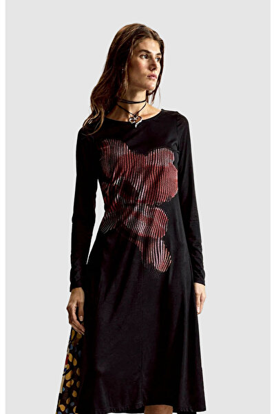 Desigual Midi dress for women with black abstract graphic print
