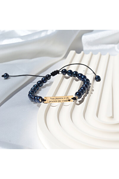 BLACK SWAN Bijoux Bratara barbati cu placute din aur 14k , perle albastre si ...