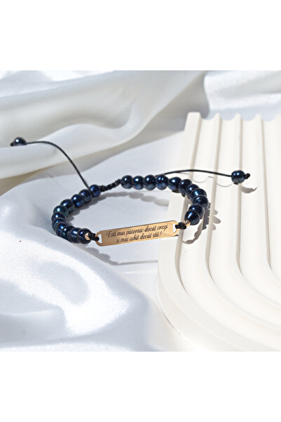 BLACK SWAN Bijoux Bratara barbati shamballa cu perle albastre si bilute din a...