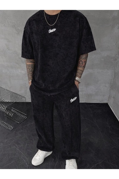 LAND MODA Vintage Washed Oversize Unisex Set – T-Shirt and Wide-Leg Sweatpant...