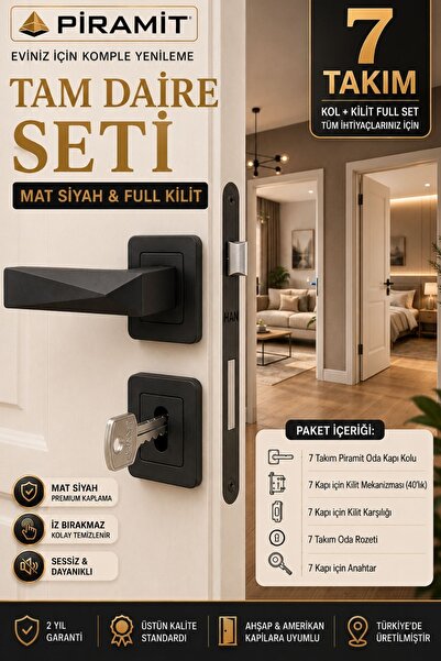MEGAHOME STORE FULL EV SETİ - Piramit Model Mat Siyah Full Daire Seti (7 Takı...