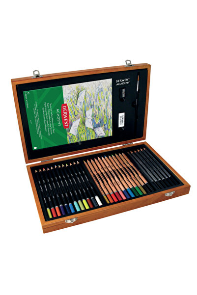 Derwent Complete Drawing Set 35 Pieces Wooden Box Academy