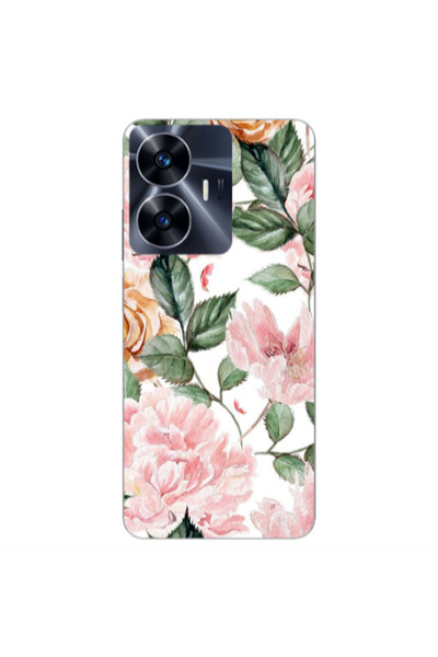 Other Realme Note 50 Pink rose and laves Transparent Silicone TPU Θήκη