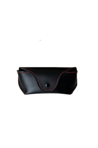 OEM Handmade Glasses Case Made of Premium Black Genuine Leather , Red Stitchi...