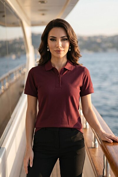 fevien Women's Polo Collar Short Sleeve Button Detail Stylish Design Basic T-...