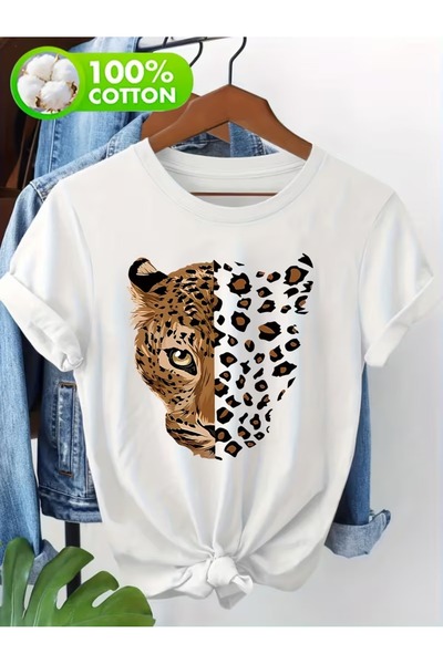 PAVRO Unisex Άνετο T-shirt με μικτό σχέδιο και στάμπα