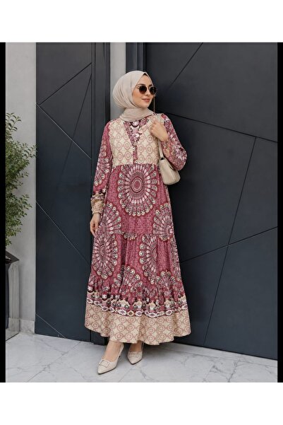 Budan Export Rochie maxi casual, cu model, cu nasturi, cu mâneci bufante, în ...