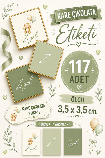 YEAP OFFICE Kişiye Özel İsimli Kare Çikolata Etiketi Yapışkanlı 117 Adet (3,5...