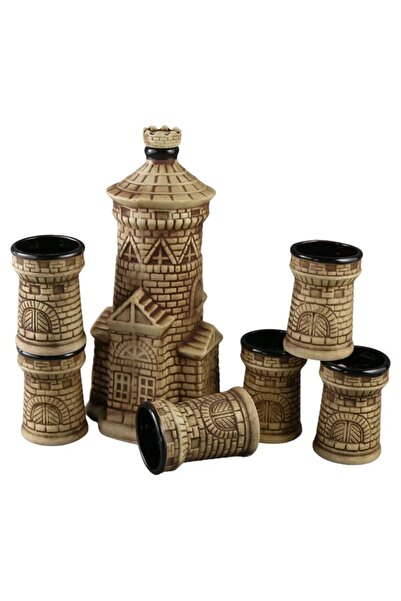 velve Set carafa din ceramica cu 6 pahare Castel, design medieval traditional