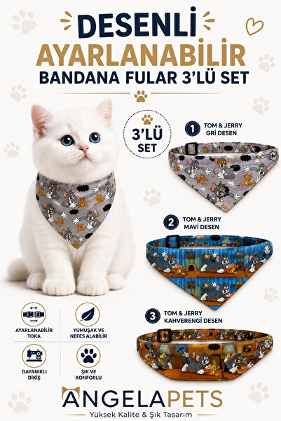 Angelapets Sponge Bobs 3-Piece Adjustable Patterned Scarf Bandana Set
