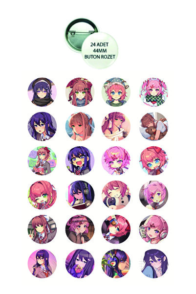 nihonwosekai Doki Doki Edebiyat Kulübü Anime Buton Rozet 24 ADET