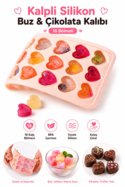 CKM silikon Heart-Shaped Silicone Ice and Chocolate Mold with 18 Compartments