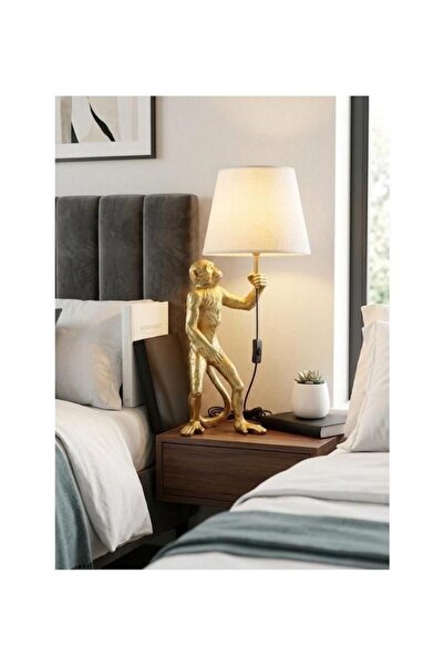 Mirsa Global Modern Gold Bust Lampshade Monkey Sculpture – White Hat Decorati...