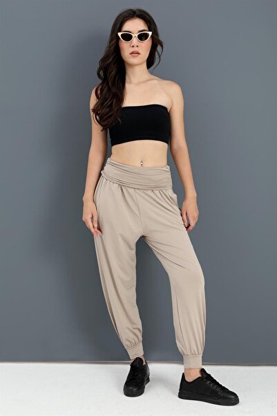 VELİZADE Women's High Waist Elastic Waist Loose Wide Leg Carrot Knitted Jogge...