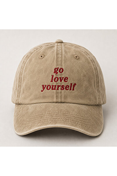 WeavedCo "Go Love Yourself" İronik Söz Nakışlı Vintage Yıkamalı Beyzbol Şapkası