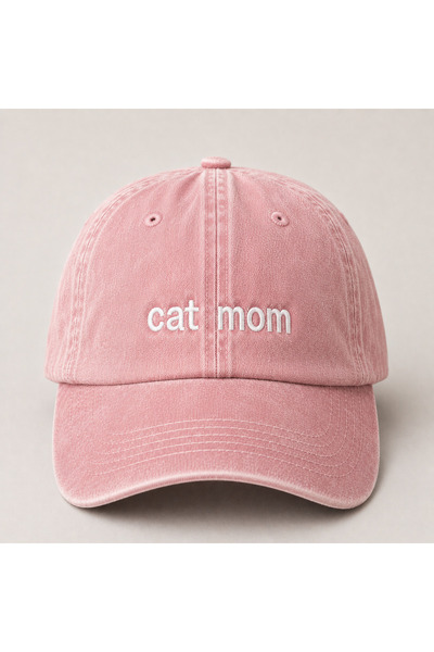 WeavedCo "Cat Mom" Minimal Embroidery Vintage Washed Baseball Cap