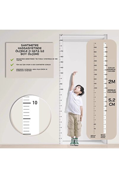 FIVIONT Çocuk Boy Ölçer Duvar Stickerı 0-200 cm Kendinden Yapışkanlı Boy Ölçü...