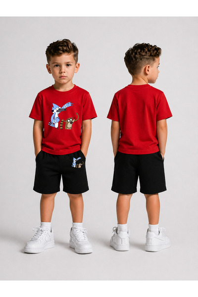 LORVEX Children's T-Shirt and Shorts Set Printed Summer Cotton Comfortable Fi...