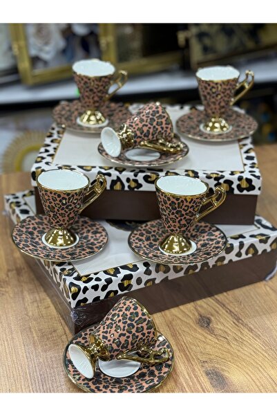 KRD Home Leopar Desenli 6 Kişilik Türk Kahvesi Fincanı(k)