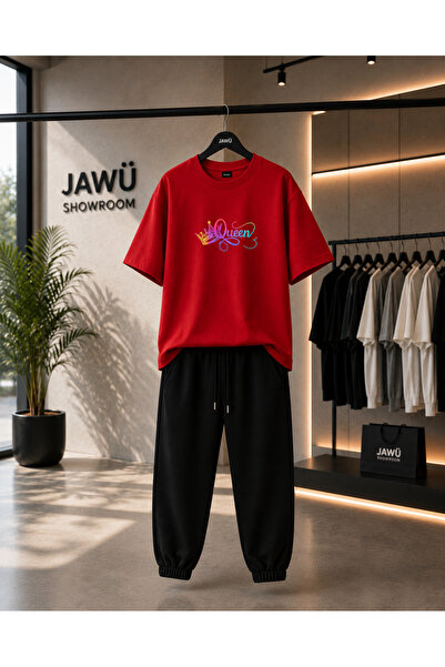 JAWÜ STYLE طقم تي شيرت رياضي مطبوع من QUEEN مقاس كبير