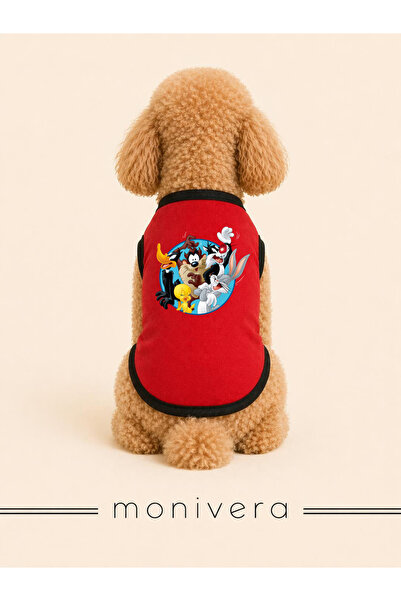 Modetra New Season Summer Looney Tunes Printed Colorful Ribbed Dog Outfit - U...