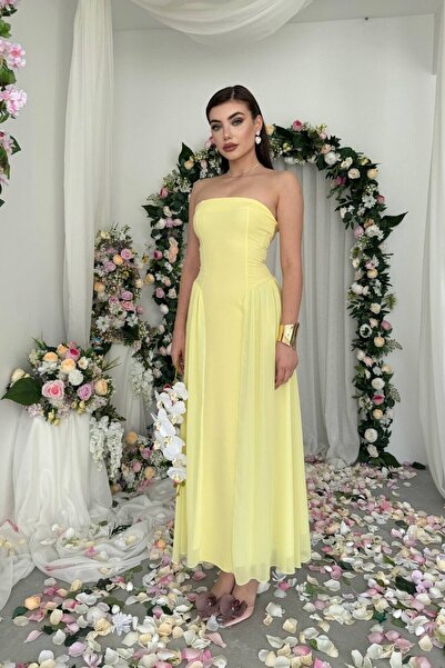 Caddebostan Moda Women's Strapless Evening Dress Stylish Event and Graduation...