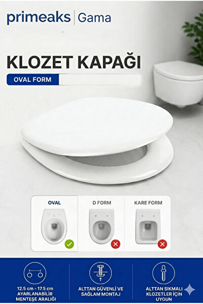 Primeaks Oval Klozetlere Uyumlu Klozet Kapağı Beyaz Kolay Montaj