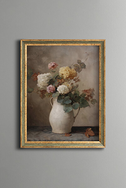 epiqart Vazoda Pastel Çiçekler - Vintage Desenli Çerçeve - İnce Model