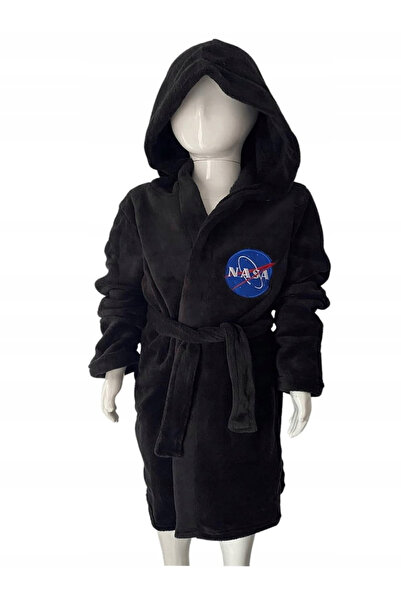 Nasa Halat de baie din fleece cu glugă, negru