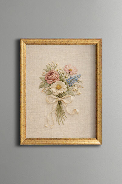 epiqart Pastel Flower Bouquet - Vintage Patterned Frame - Slim Model