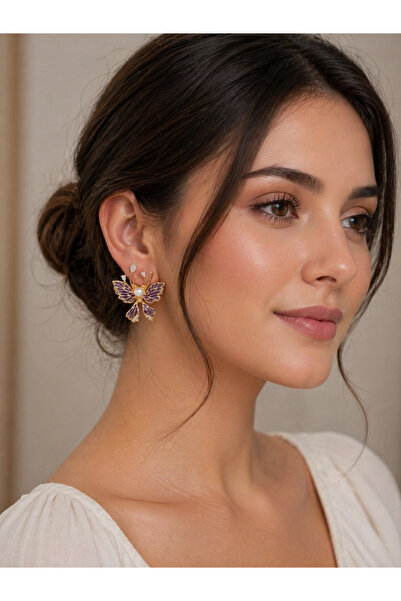 VELVIA Purple Butterfly Earrings with a Touch of Pearls