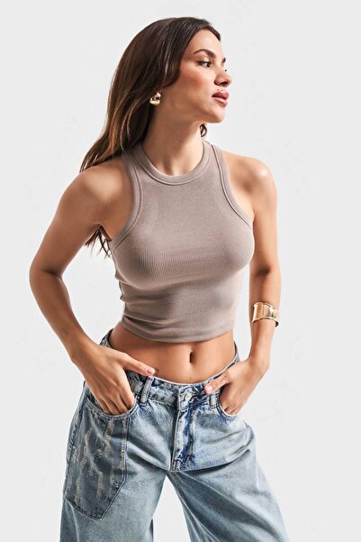 it's basic İts basic Kadın Halter Yaka İnce Fitil Kaşkorse Crop Top