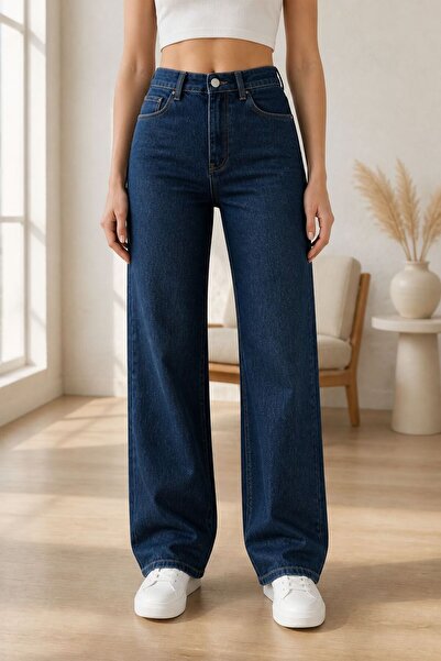 tof jean Ada Women's Lazcivert Casual Denim Pants Lycra Palazzo New-10