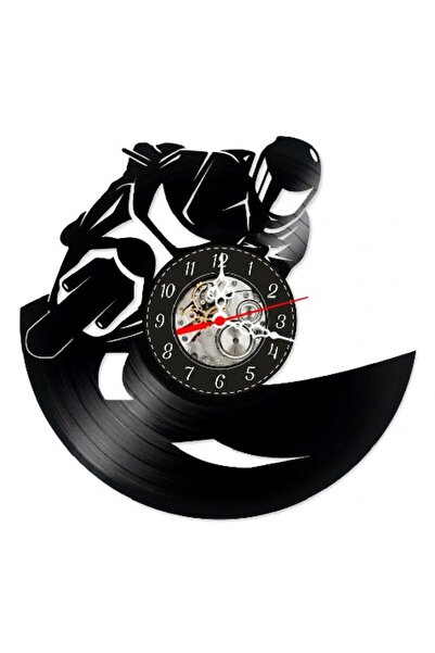 OEM Ceas de perete decorativ Motociclist pe circuit, realizat din disc de vin...