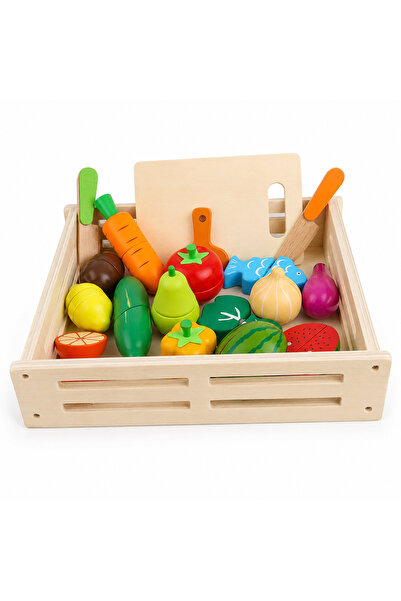 iTin Set Bucatarie din Lemn Montessori pentru Copii, Jucarie Educativa de Rol...