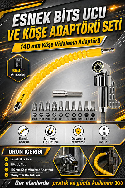 Zephoo snek Bits Ucu ve Köşe Adaptörü Seti 140 mm Açılı Vidalama Aparatı Many...
